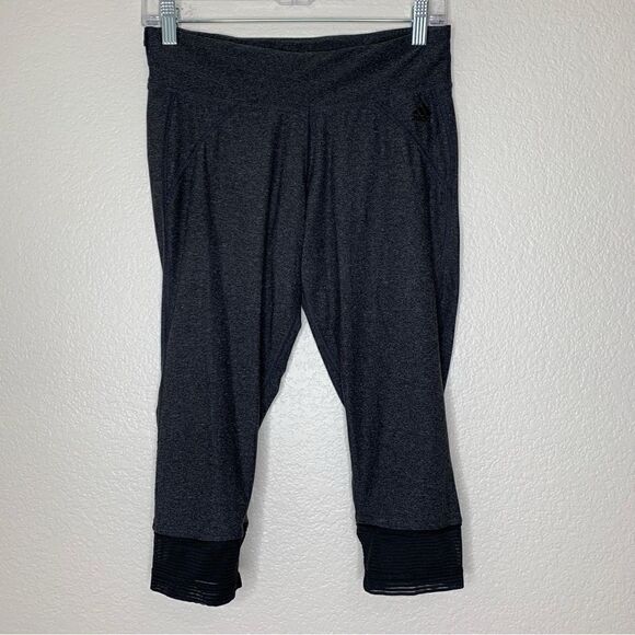 Adidas Climalite Gray Mesh Hem Cropped Leggings - Picture 1 of 12